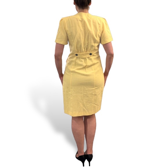 Yellow Double Breasted 80s Vintage Suit Dress Damon II Short Sleeve Knee Length - Picture 3 of 4